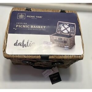 Picnic Time Catalina Dahlia Picnic Basket Set for 2 Wicker Complete New w/ Tags